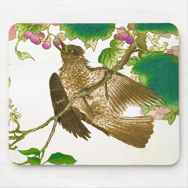Mousepad Desenho japonês de jay em uma vinha de uva (Frente)