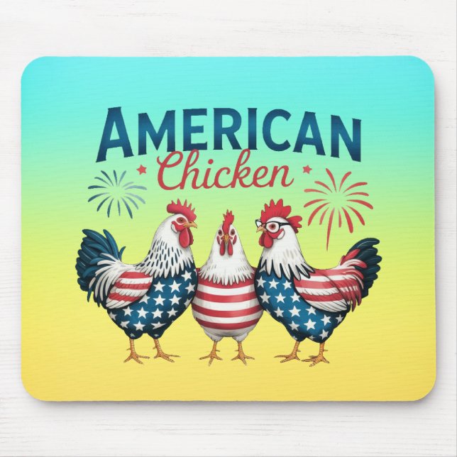Mousepad Desenho Patriótico Americano de Frango do Dia 4 de (Frente)