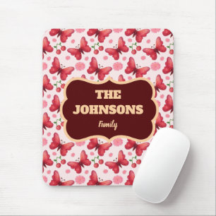 Mousepad Desenho personalizado de nome de família floral