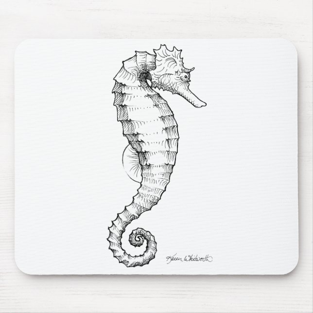 Mousepad Desenho preto e branco do cavalo marinho (Frente)