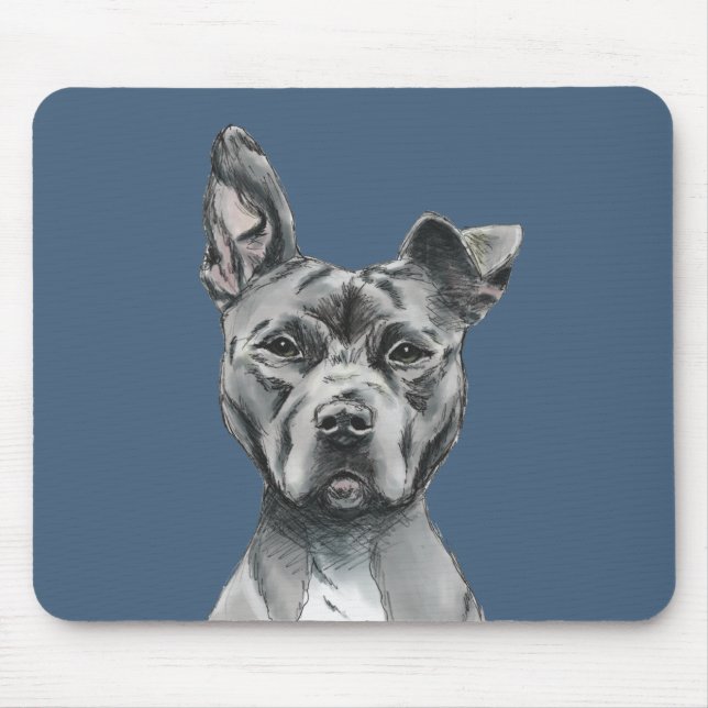 Mousepad Desenho Stalky cinzento do cão do pitbull (Frente)