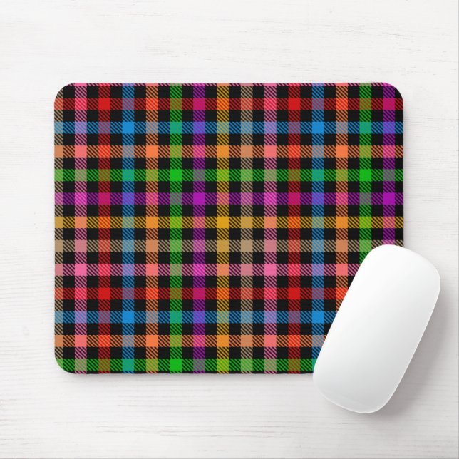 Mousepad Desenho Xadrezinho de Arco-Íris Colorido - Preto  (Com mouse)