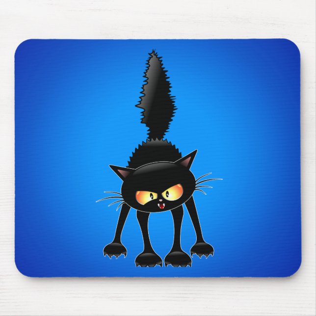 Mousepad Desenhos animados ferozes engraçados do gato preto (Frente)