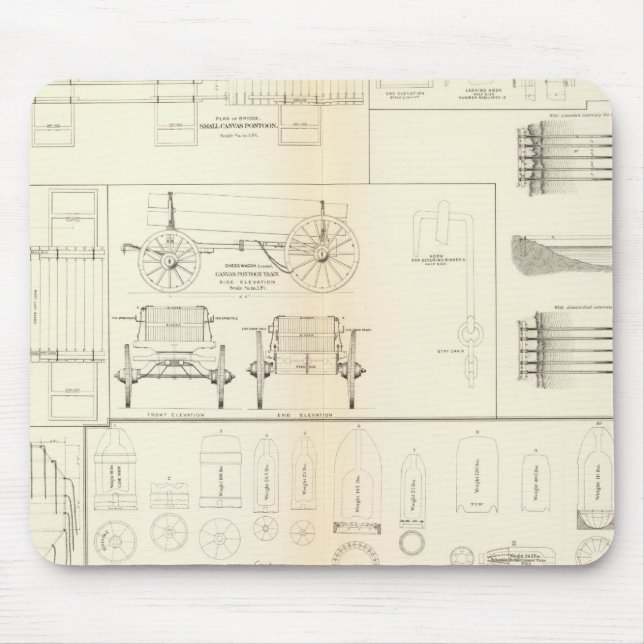 Mousepad Desenhos barcos, pontes, vagões, projéteis (Frente)