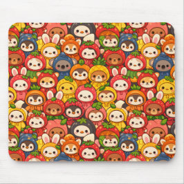 Mousepad Desfile de Amigos Frutas | Chibi Animal Fofo