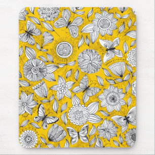 Mousepad Design abstrato floral amarelo branco bonito