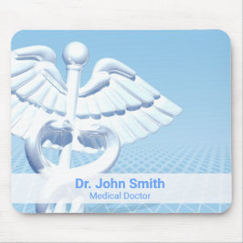 Mousepad Design Azul 3D Caduceus Branco Médico