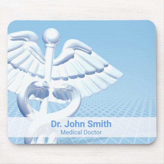 Mousepad Design Azul 3D Caduceus Branco Médico (Frente)