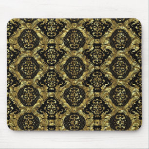 Mousepad Design Barroco Ornamentado Negro e Dourado