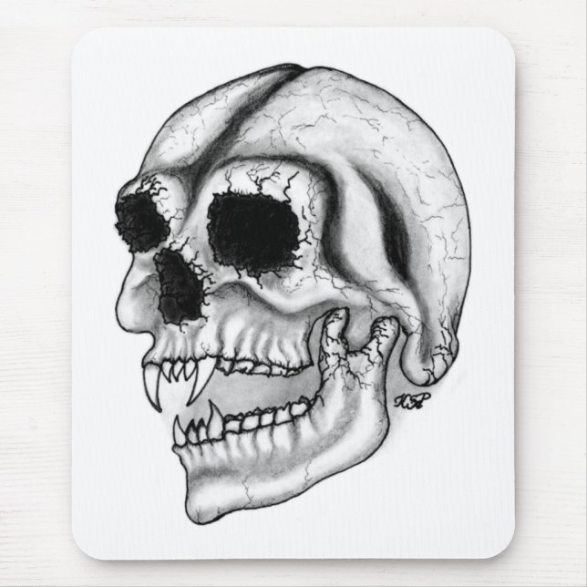 Mousepad Design branco e preto do crânio do vampiro (Frente)