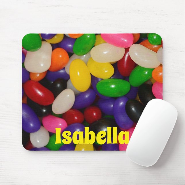 Mousepad Design Colorido de Jelly Bean com Nome Personaliza (Com mouse)