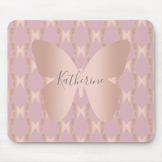 Mousepad Design cor-de-rosa elegante e moderno da borboleta (Frente)