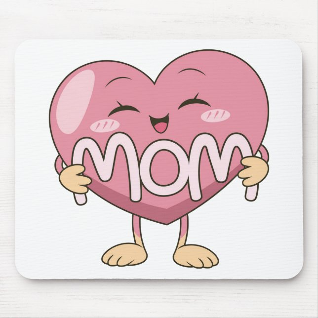 Mousepad Design de Abraço de Coração de Mãe Kawaii (Frente)