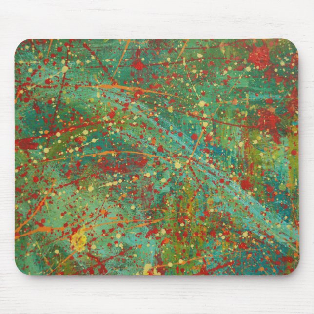 Mousepad Design de abstrato de arte verde-vermelha pingando (Frente)