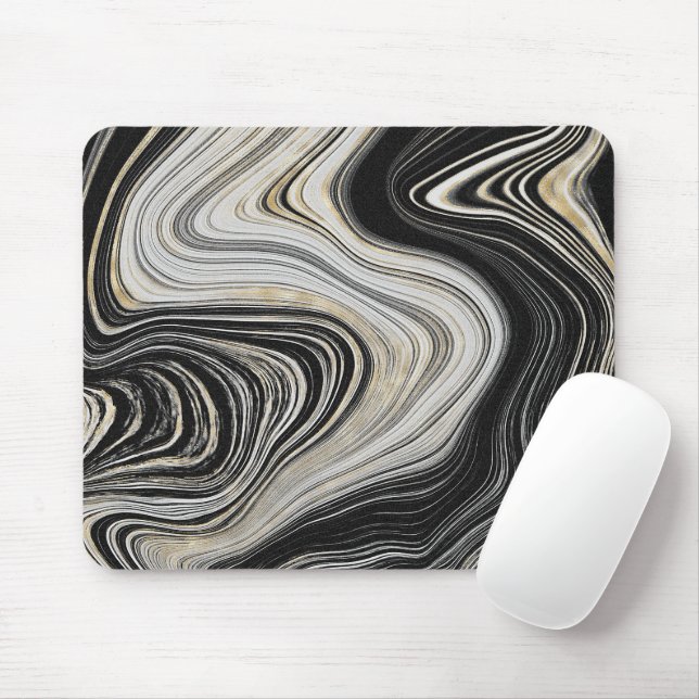 Mousepad Design de Agate Preto e Dourado (Com mouse)