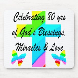 MOUSEPAD DESIGN DE ANIVERSÁRIO DE 80 PERSONALIZADO RELIGIOS