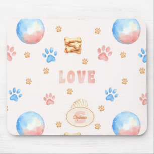 Mousepad Design de Aquarela "LOVE" com impressões de pata d