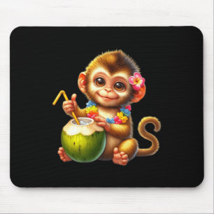 Mousepad Design de bebida de coco tropical de macaco bebê f