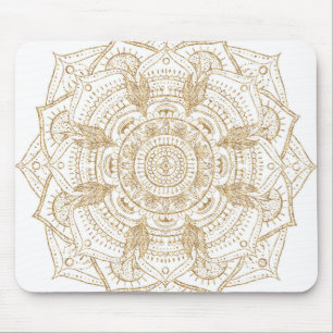 Mousepad Design de Desenho de Mão de Mandala Branco e Dour