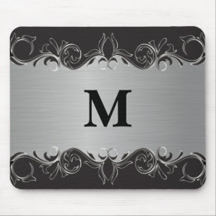 Mousepad Design de espiral monograma preto e prata