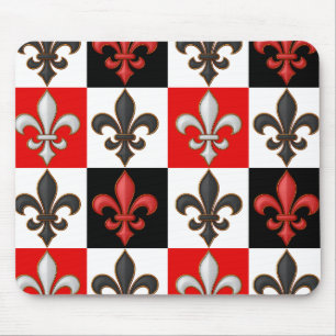 Mousepad Design de Fleur-de-lis, branco-preto-vermelho