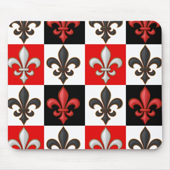 Mousepad Design de Fleur-de-lis, branco-preto-vermelho (Frente)