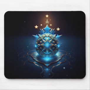 Mousepad Design de Fractal Branco Azul Com Estrelas