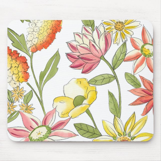 Mousepad Design de Jardim Floral com Fundo Branco (Frente)