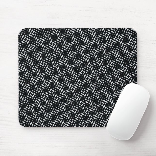 Mousepad Design de Linhas de Onda Pretas e Brancas (Com mouse)