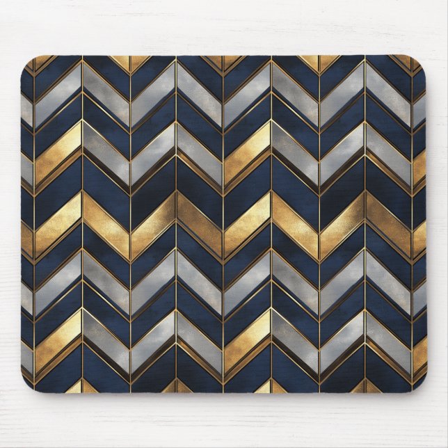 Mousepad "Design de Luxo Art Déco: Ouro, Prata & Azul (Frente)