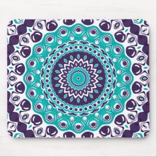 Mousepad Design de Mandala em Azul Turquesa e Índigo