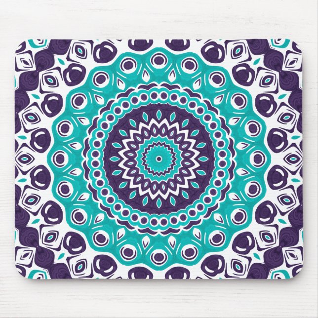 Mousepad Design de Mandala em Azul Turquesa e Índigo (Frente)