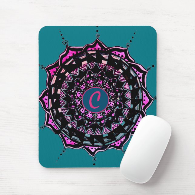 Mousepad Design de Mandala Inicial Personalizada (Com mouse)