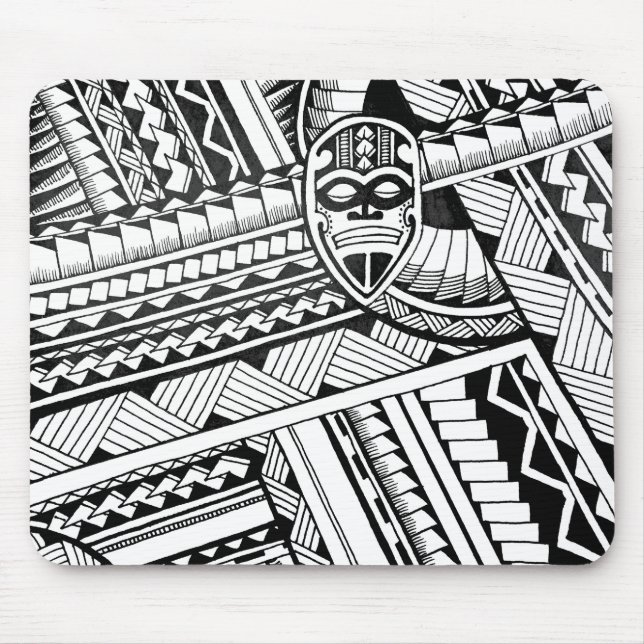 Mousepad Design de Máscara Africana de Tatuagem Tribal Negr (Frente)