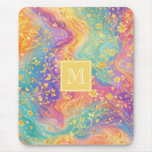 Mousepad Design de Monograma Floral Abstrato Moderno com Br (Frente)