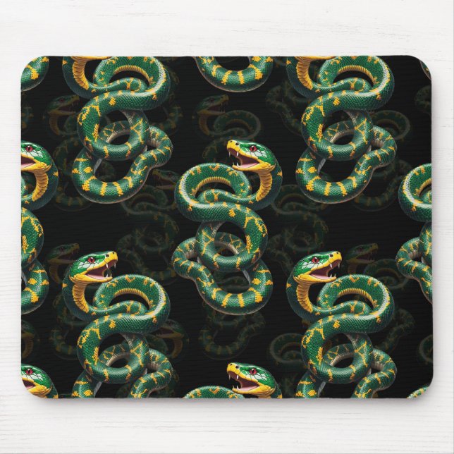 Mousepad Design de padrão de cobra com fundo preto (Frente)