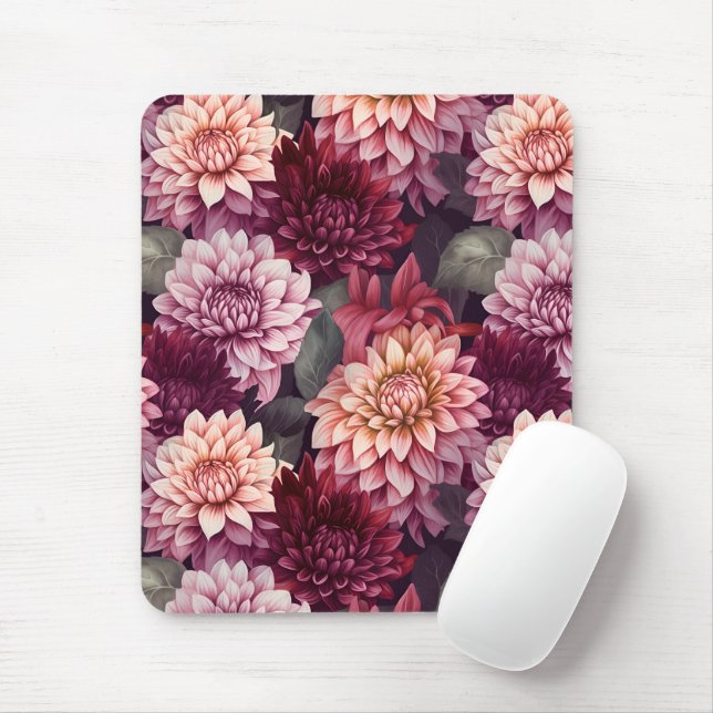 Mousepad Design de Padrão de Dahlia Rosa-Vermelho-Cria (Com mouse)