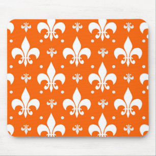 Mousepad Design de Padrão de Fleur-de-lis de Fundo Laranja