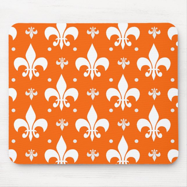 Mousepad Design de Padrão de Fleur-de-lis de Fundo Laranja (Frente)