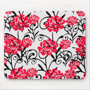 Mousepad Design de Padrão de Ilustração Floral da rosa verm