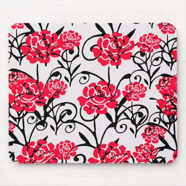 Mousepad Design de Padrão de Ilustração Floral da rosa verm (Frente)