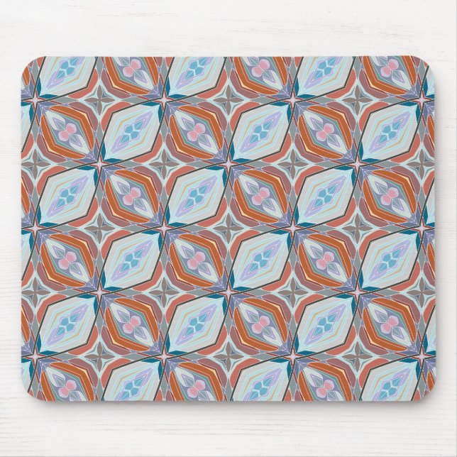Mousepad Design de Padrão Único Rust, Teal, Azul Claro e Ro (Frente)
