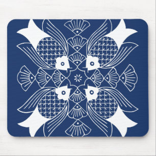 Mousepad Design de Peixes Submarinos com Fundo Azul