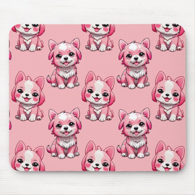 Mousepad Design de Puppy Dog Patterno - Rosa (Frente)