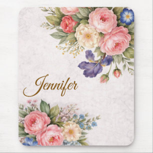 Mousepad Design de Rosa Floral Personalizada Rústica Vintag