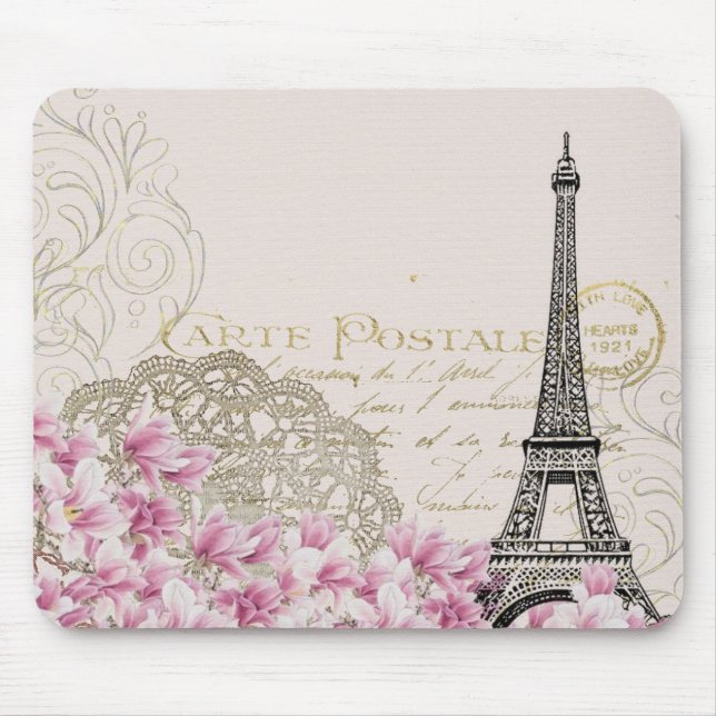 Mousepad Design de Viagem da França de Paris com Eiffel ros (Frente)