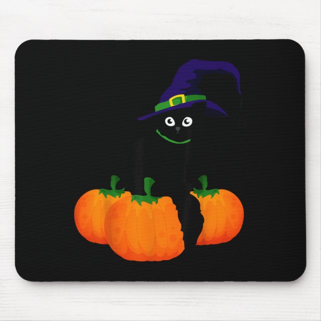 Mousepad Design Divertido de Gato Preto e Abóbora de Hallow (Frente)