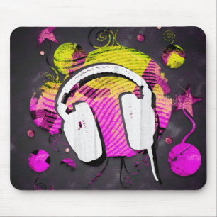 Mousepad Design do auscultadores no fundo cor-de-rosa e