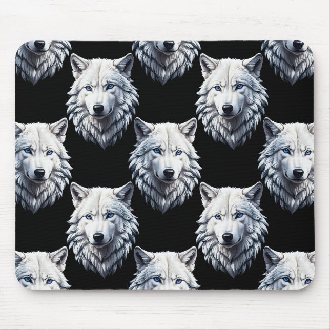 Mousepad Design do padrão da cabeça do lobo branco (Frente)