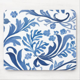 Mousepad Design Floral Azul e Branco | Padrão de Chinoiseri